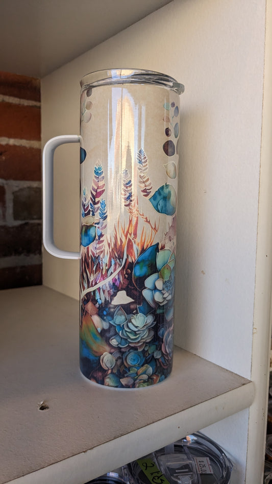 20 Oz Insulated, Stainless Steel Tumbler With Handle Succulents