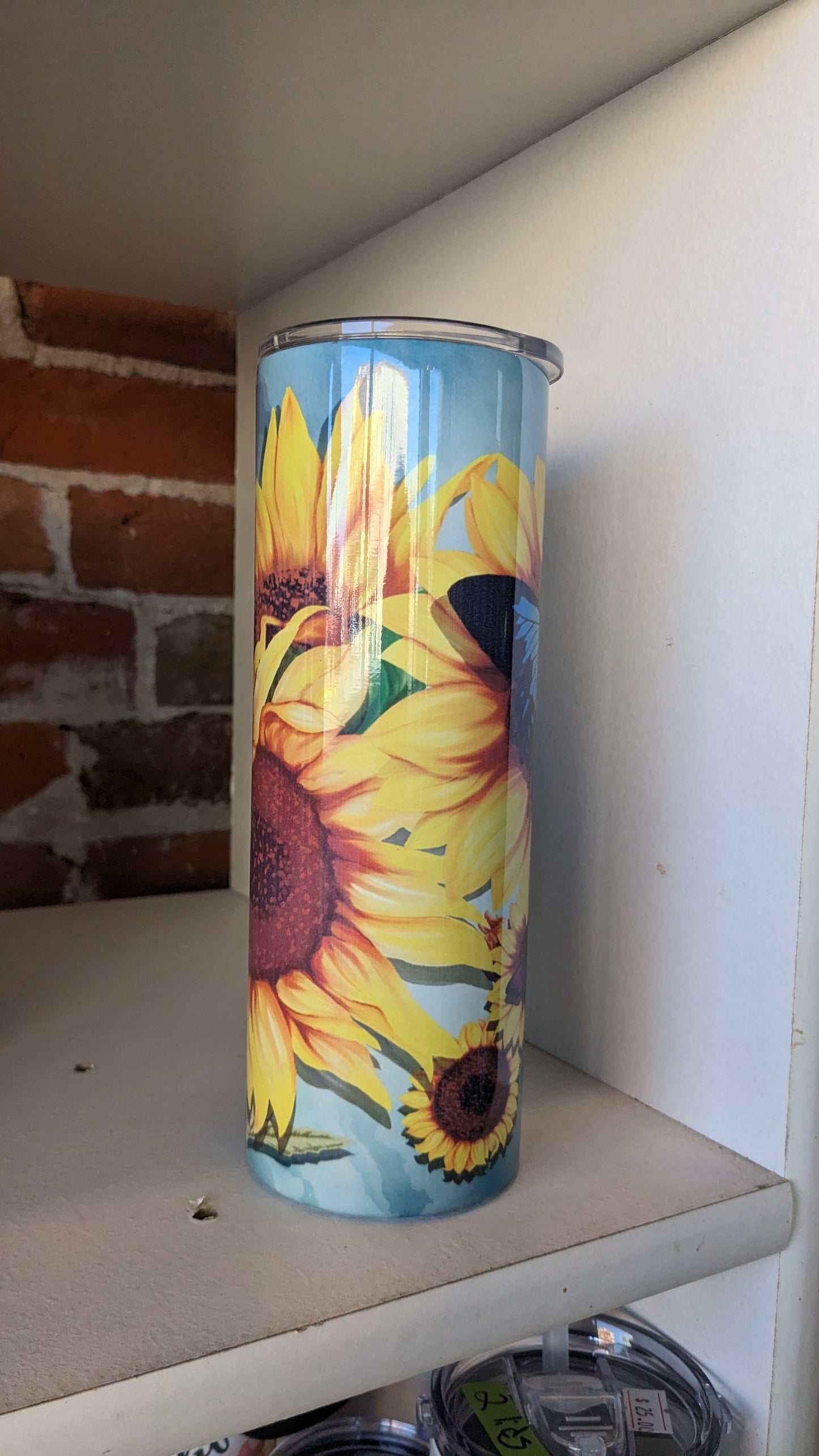 20 Oz Stainless Steel Insulated Tumbler With Handle sunflower and butterfly