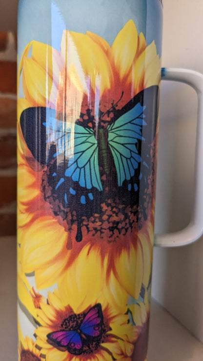 20 Oz Stainless Steel Insulated Tumbler With Handle sunflower and butterfly