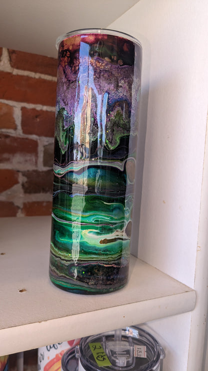 20 ounce stainless steel, Insulated, alcohol ink art Tumbler purple and green