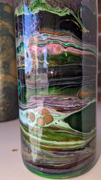 20 ounce stainless steel, Insulated, alcohol ink art Tumbler purple and green