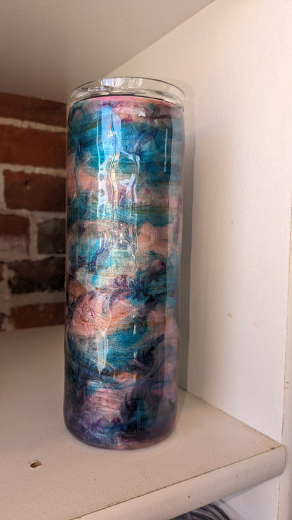 20 ounce stainless steel, Insulated, alcohol ink, Tumbler pink, aqua, peach