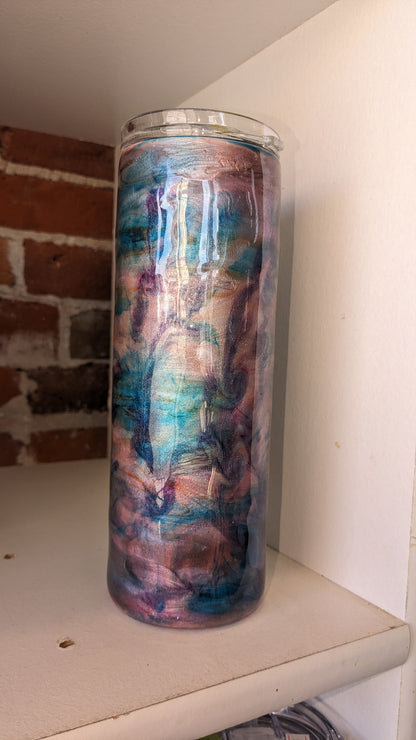 20 ounce stainless steel, Insulated, alcohol ink, Tumbler pink, aqua, peach