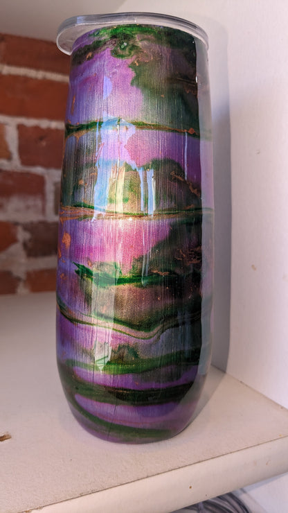 12 Oz Insulated Wine Tumbler Alcohol Ink Purple, Green And Gold