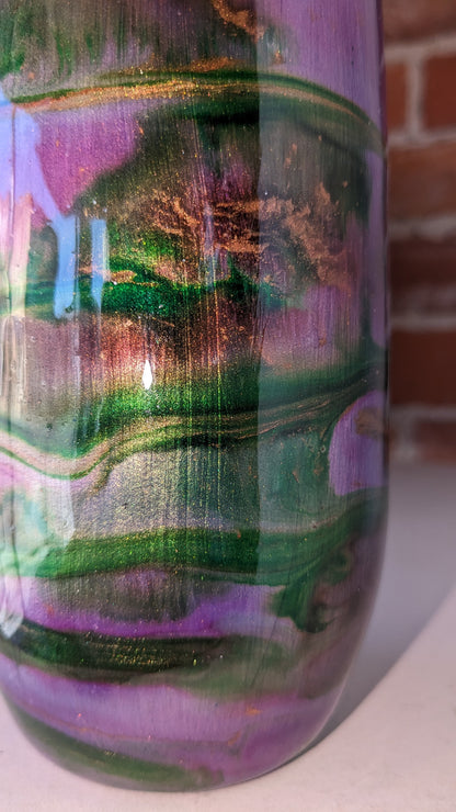 12 Oz Insulated Wine Tumbler Alcohol Ink Purple, Green And Gold