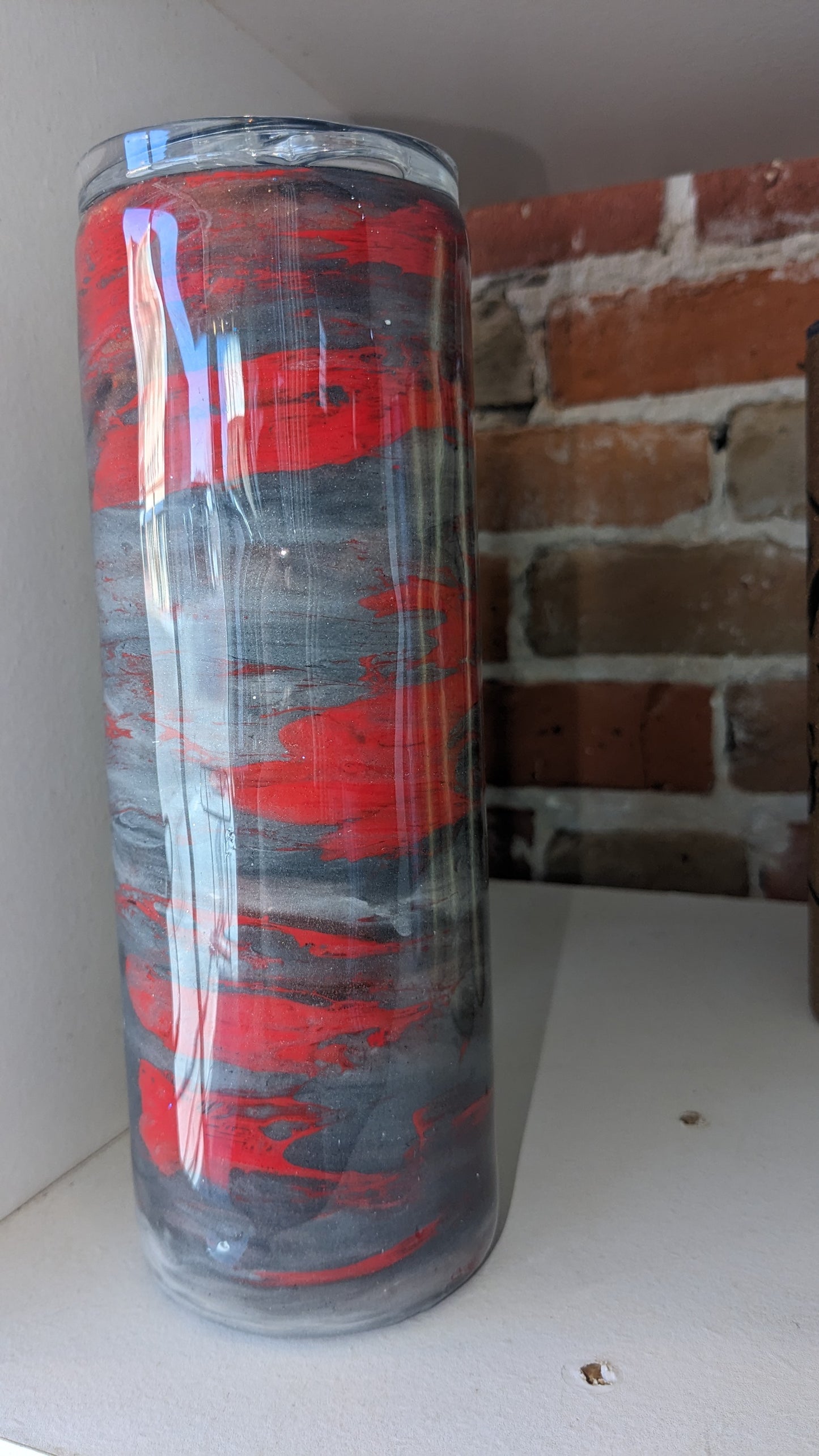 20 ounce insulated stainless steel alcohol ink art Tumbler Grey And Red