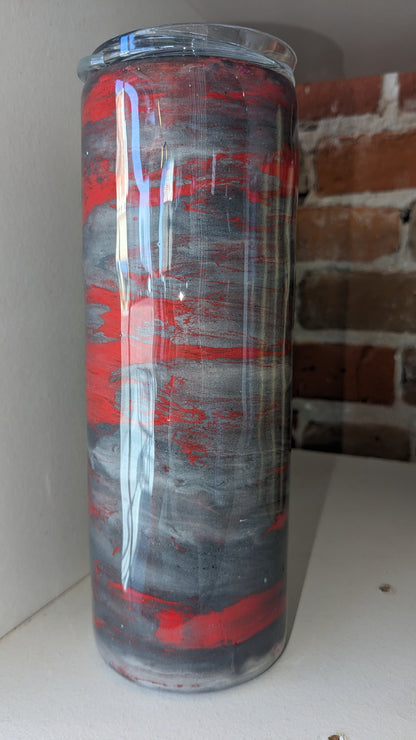 20 ounce insulated stainless steel alcohol ink art Tumbler Grey And Red