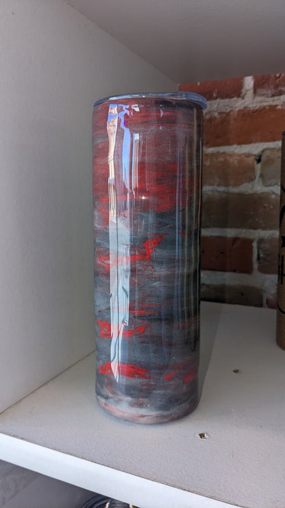 20 ounce insulated stainless steel alcohol ink art Tumbler Grey And Red