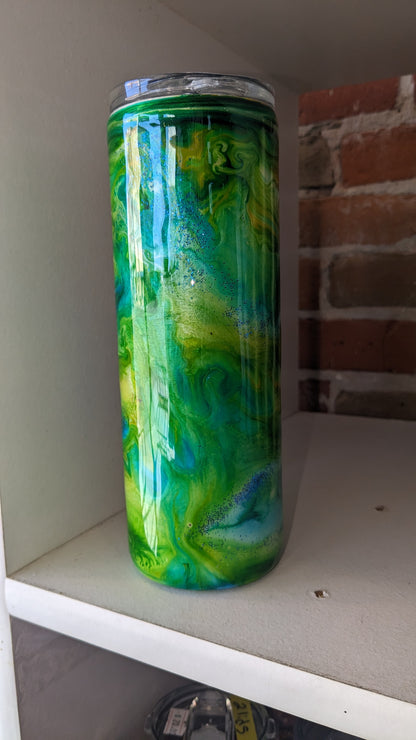 20 Oz Stainless Steel Insulated Tumbler Alcohol Ink Yellow Green And Blue