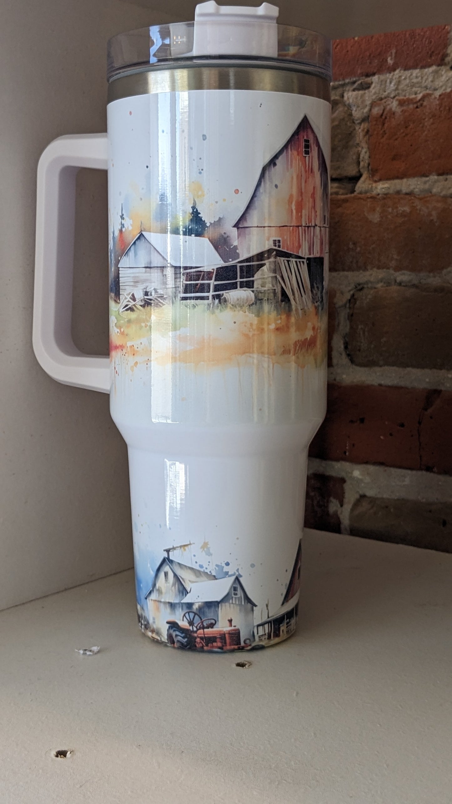 40 Oz Insulated Stainless Steel Tumbler Watercolor Barns