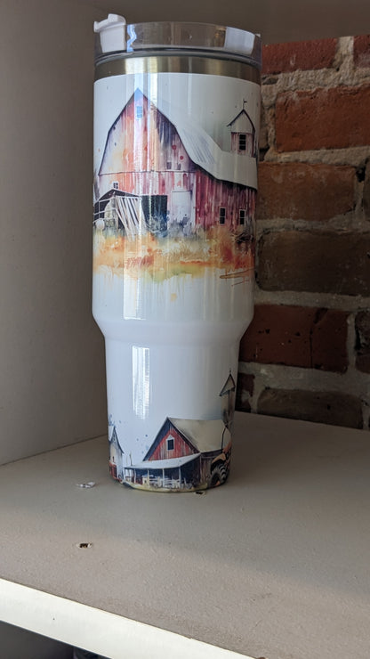 40 Oz Insulated Stainless Steel Tumbler Watercolor Barns