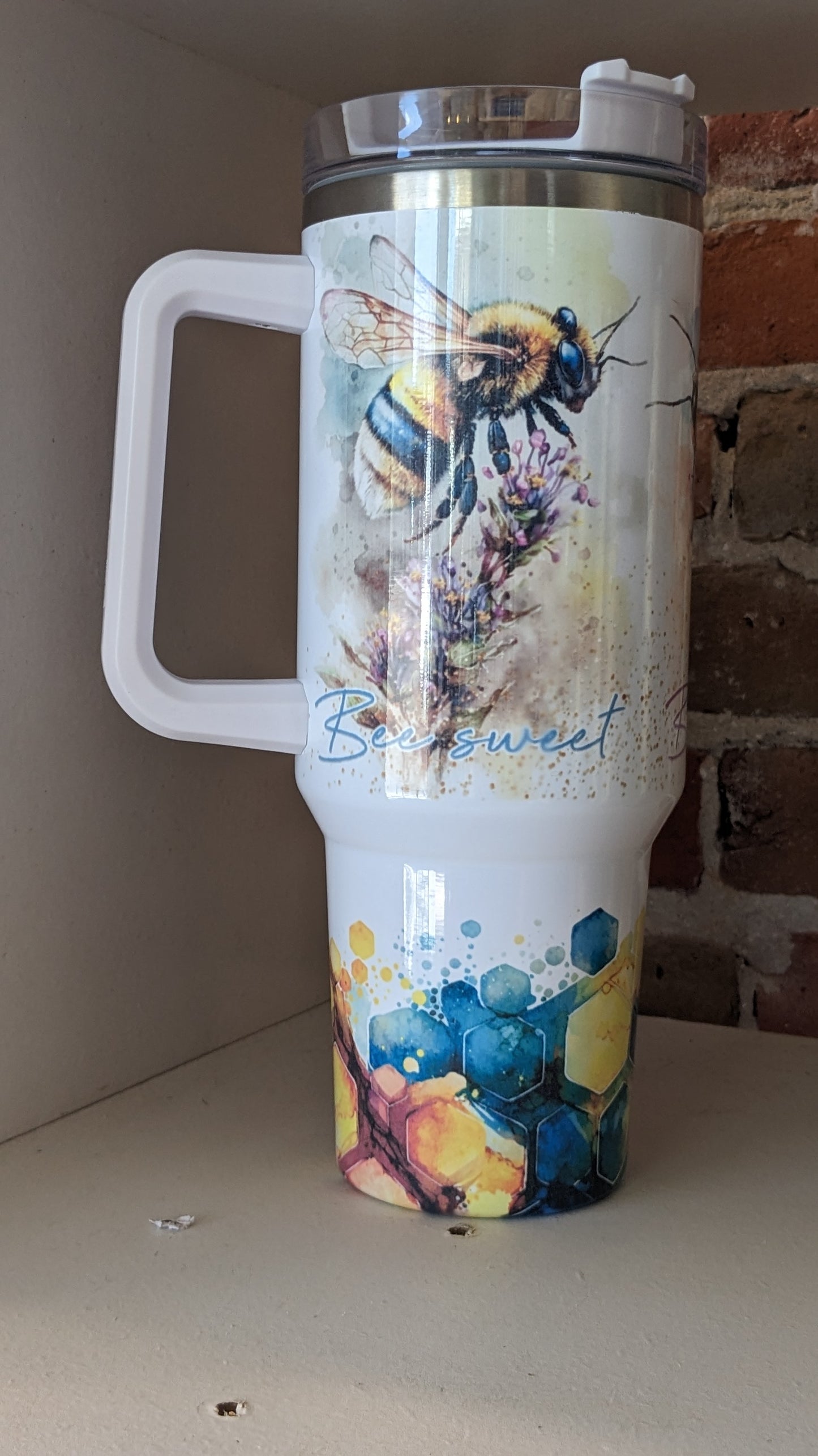 40 Oz Insulated Stainless Steel Tumbler Watercolor bee happy, bee kind, bee sweet