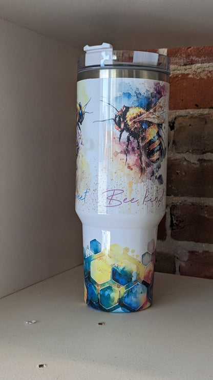 40 Oz Insulated Stainless Steel Tumbler Watercolor bee happy, bee kind, bee sweet