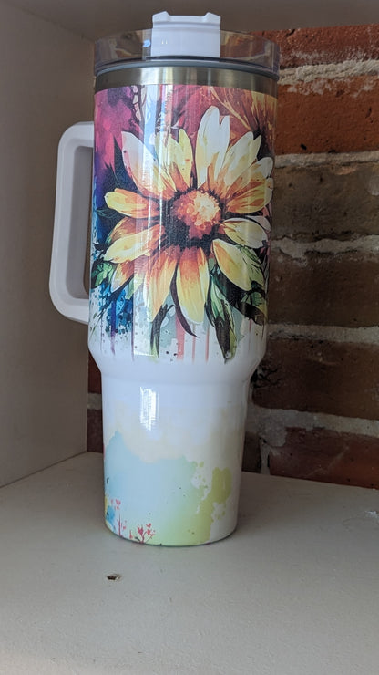 40 Oz Insulated Stainless Steel Tumbler Watercolor flowers