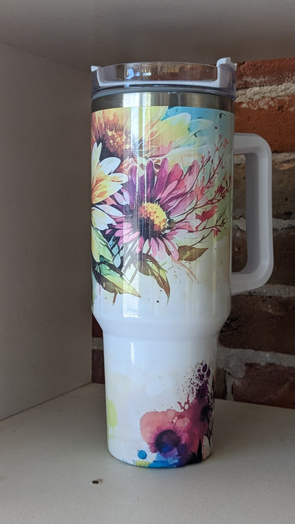 40 Oz Insulated Stainless Steel Tumbler Watercolor flowers