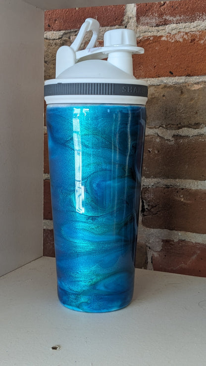 24 Oz Shaker Tumbler, Alcohol Ink blue, teal, green