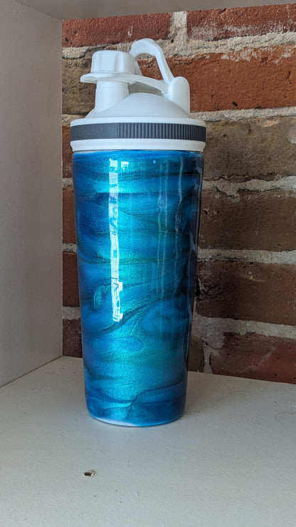 24 Oz Shaker Tumbler, Alcohol Ink blue, teal, green