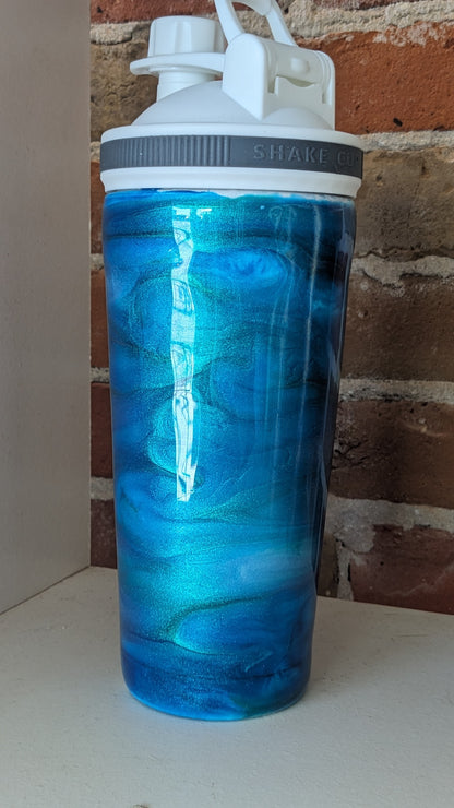 24 Oz Shaker Tumbler, Alcohol Ink blue, teal, green