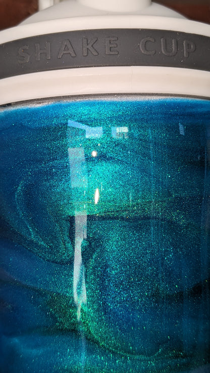 24 Oz Shaker Tumbler, Alcohol Ink blue, teal, green