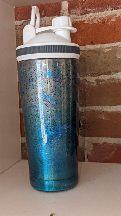 24 Oz Stainless Steel, Alcohol Ink Art, Shaker Tumblers teal, glitter