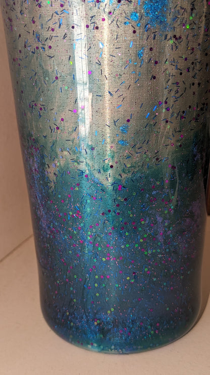 24 Oz Stainless Steel, Alcohol Ink Art, Shaker Tumblers teal, glitter