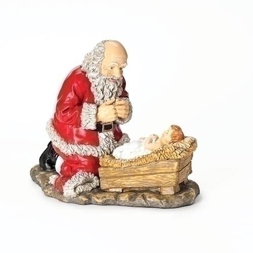 12"H Santa Kneeling Over Baby Jesus Figure