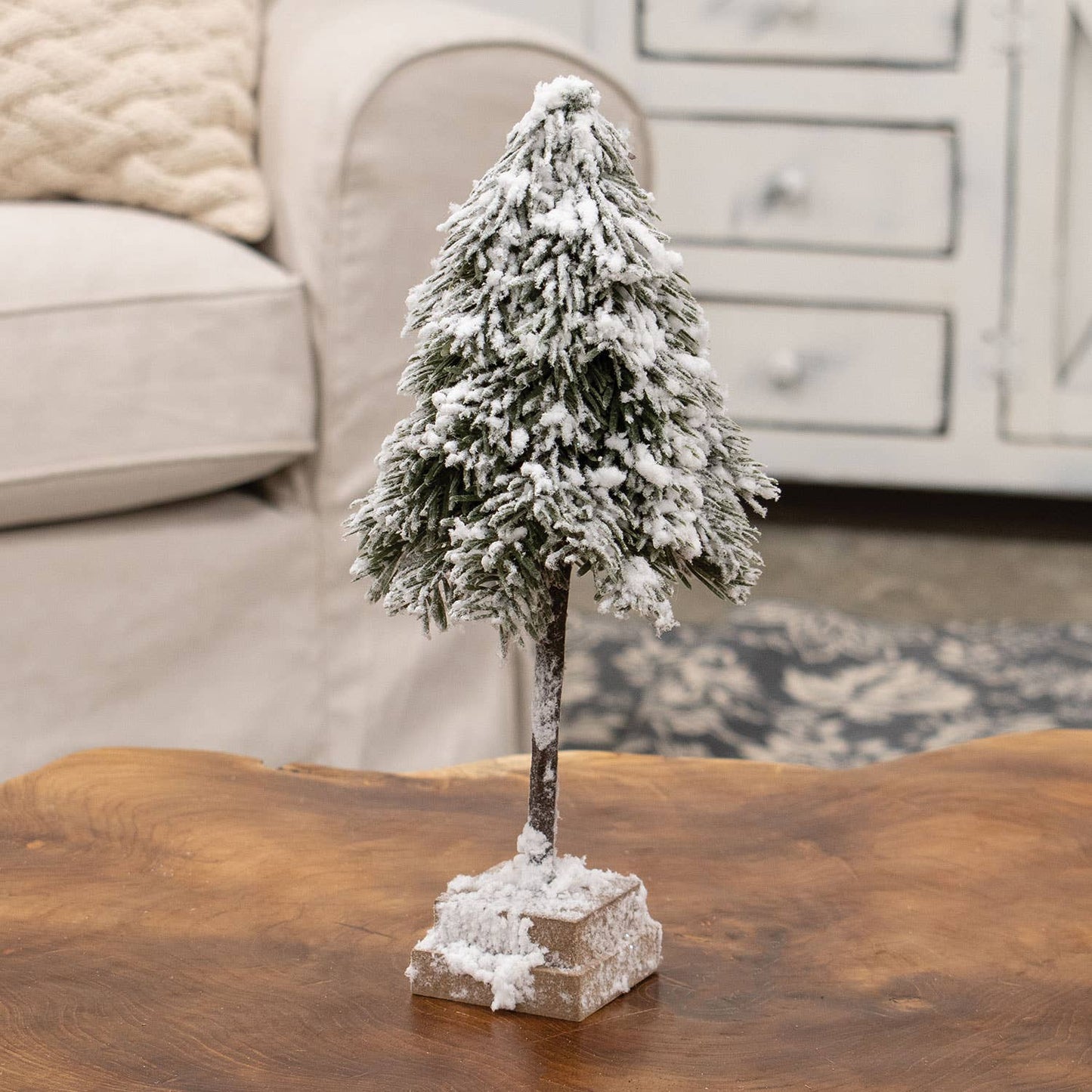 Heavy Snowy Weeping Pine Tree on Base, 12"