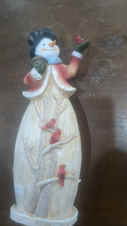 10"H Snowman W/Cardinal and birdhouse