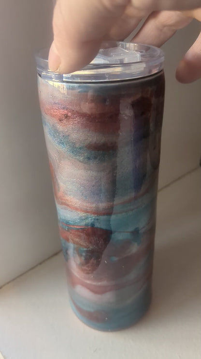 20 ounce insulated stainless steel alcohol ink, Tumbler blue, burgundy