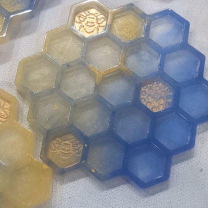 Coaster Set honeycomb and Bee blue and gold