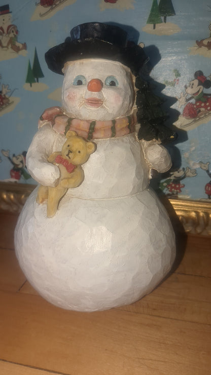 World Bazaars Polycrylic snowman. Holding teddy and tree