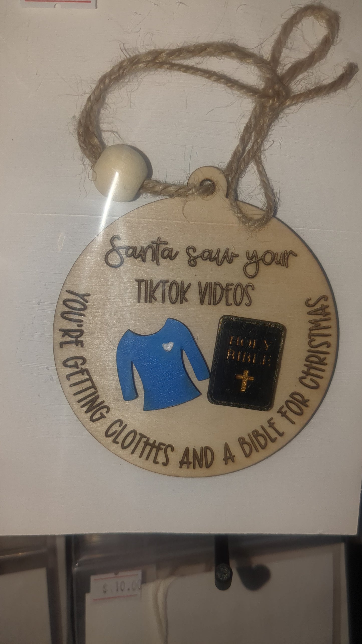 Ornament or car charm.  Santa saw your tiktok videos