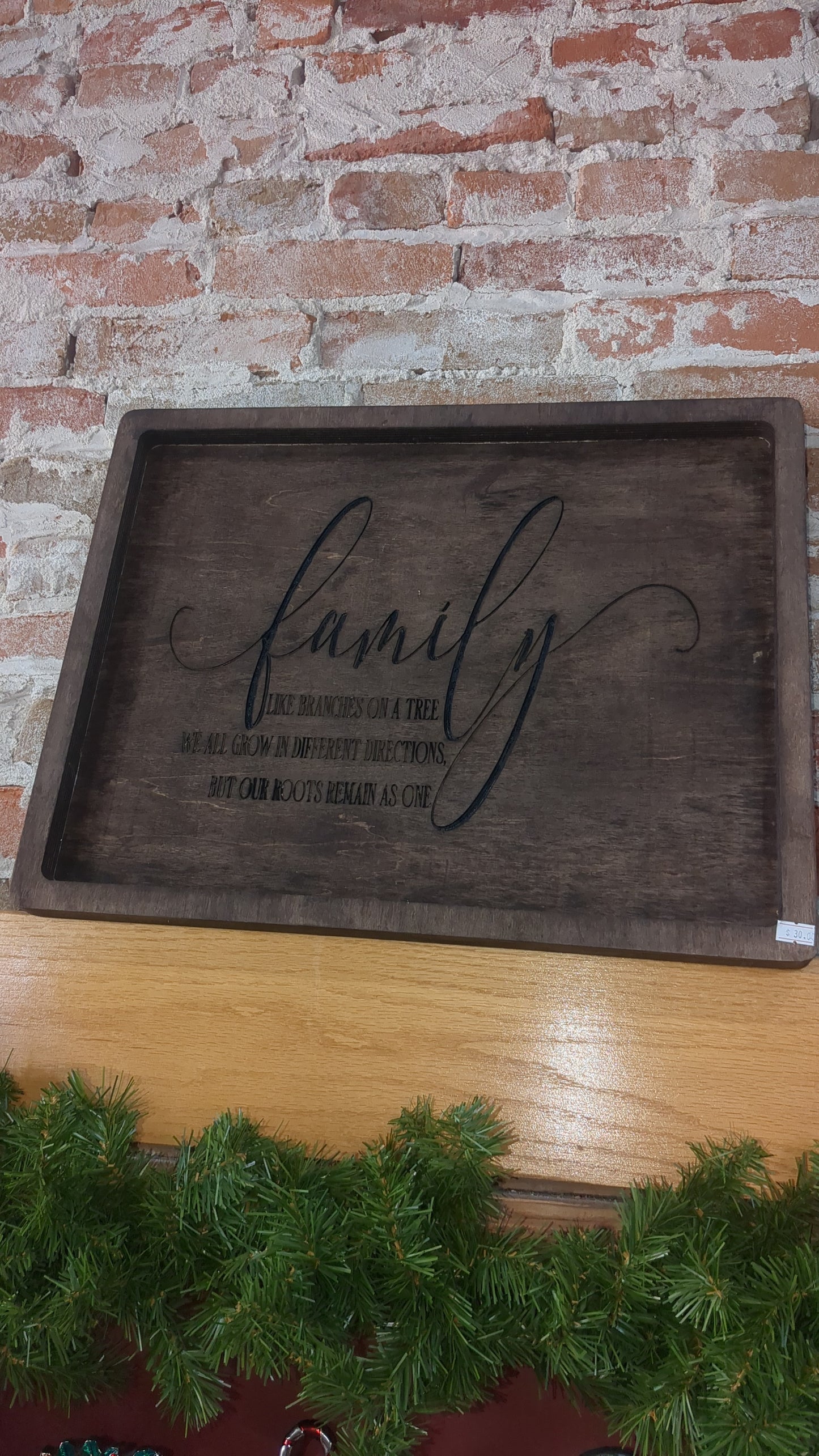 Rectangular wooden sign. Family