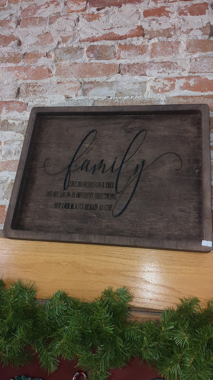 Rectangular wooden sign. Family