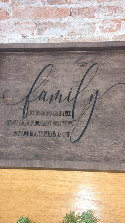 Rectangular wooden sign. Family