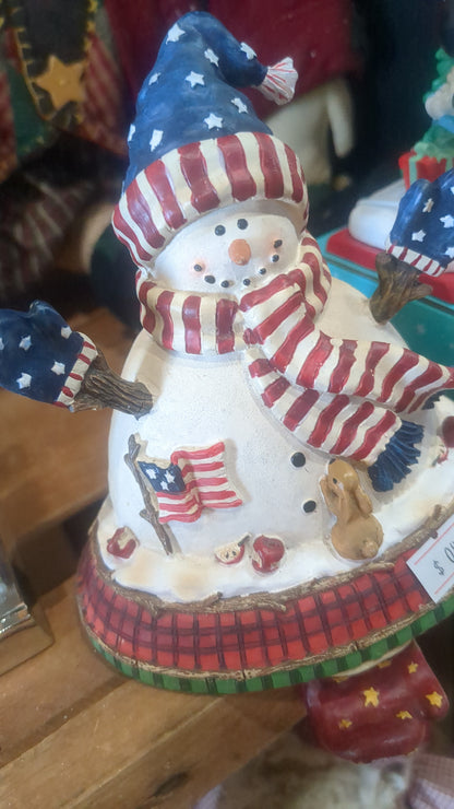 Polyresin stocking holder patriotic snowman