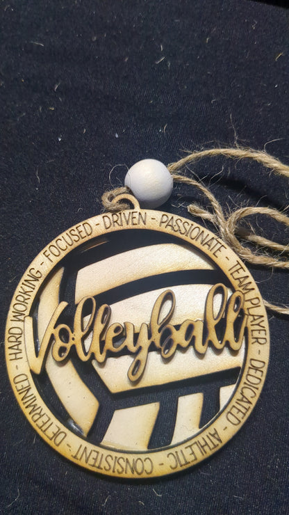 Wooden ornament or car charm.  Volleyball