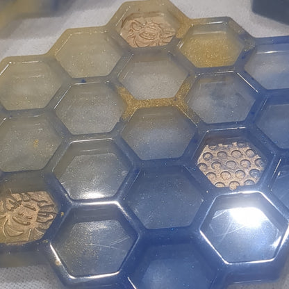 Coaster Set honeycomb and Bee blue and gold