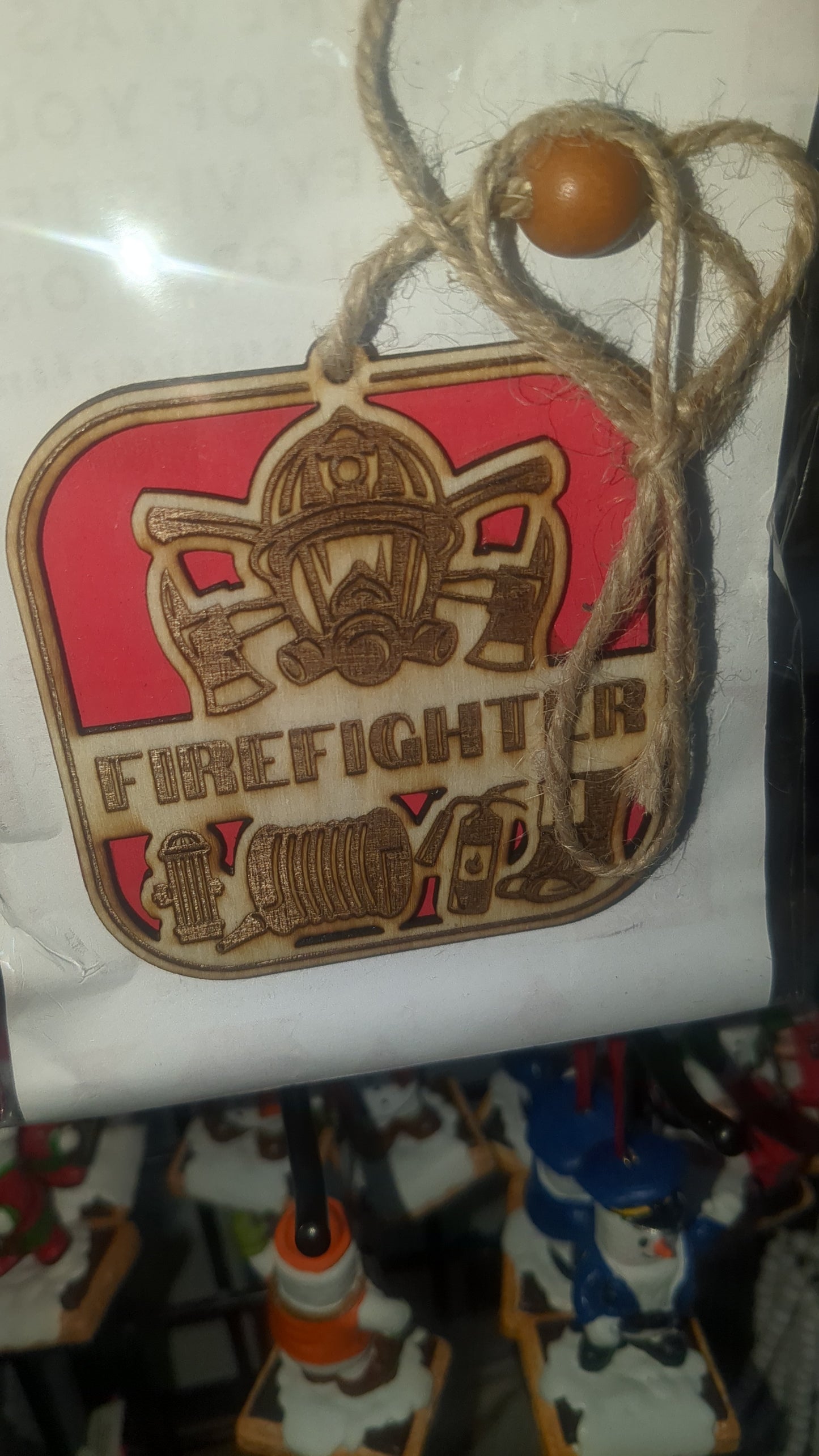 Wooden occupation ornaments or car charm-firefighter