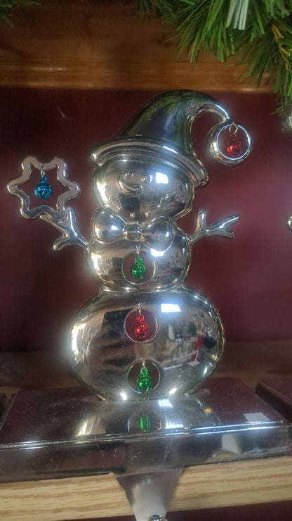 Stocking holders metal Santa and snowman set