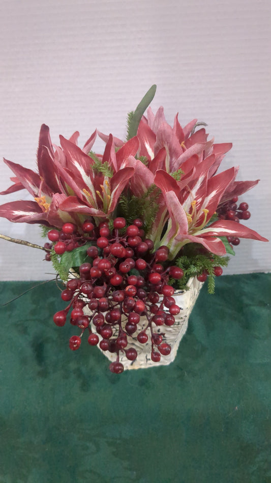 Red and white Christmas floral arrangement