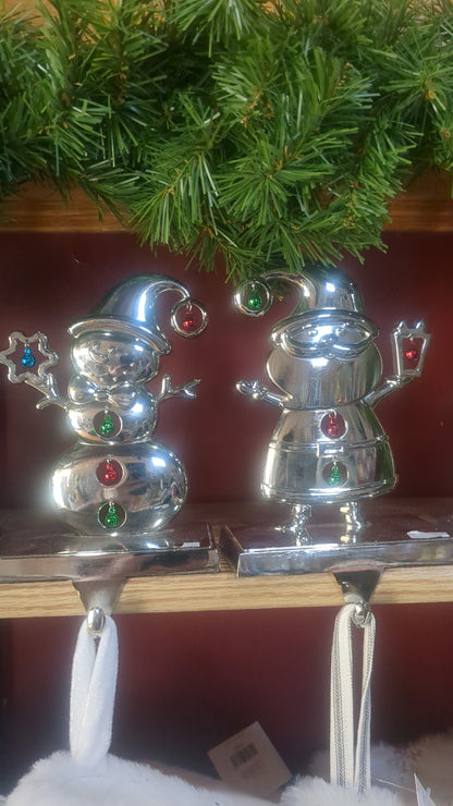 Stocking holders metal Santa and snowman set