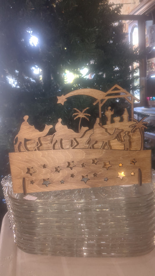 Wooden, laser cut Nativity. Lights up