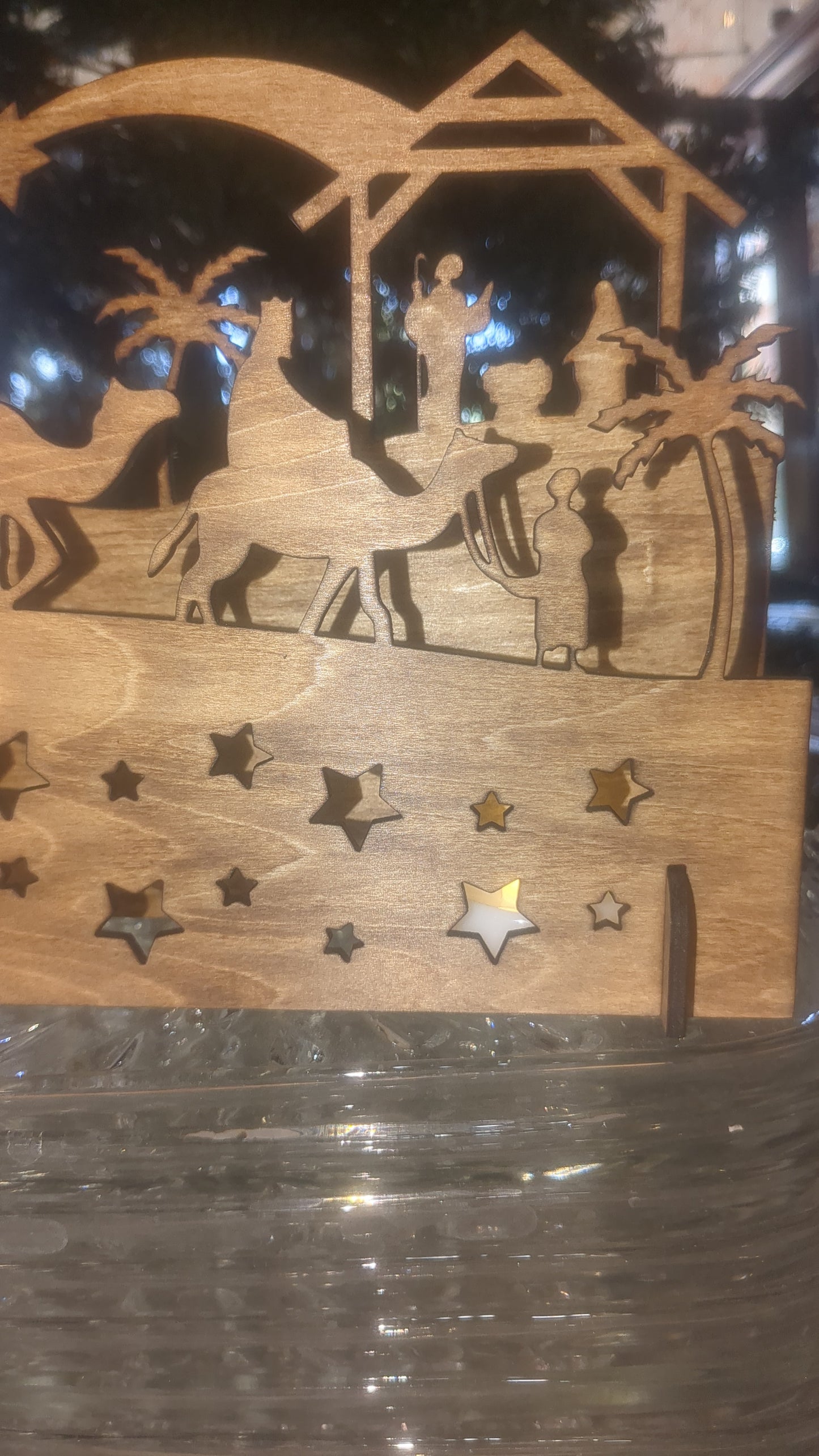 Wooden, laser cut Nativity. Lights up