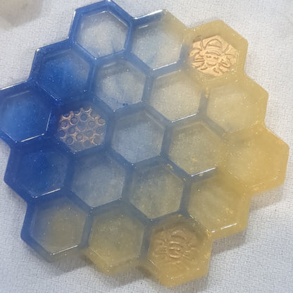 Coaster Set honeycomb and Bee blue and gold