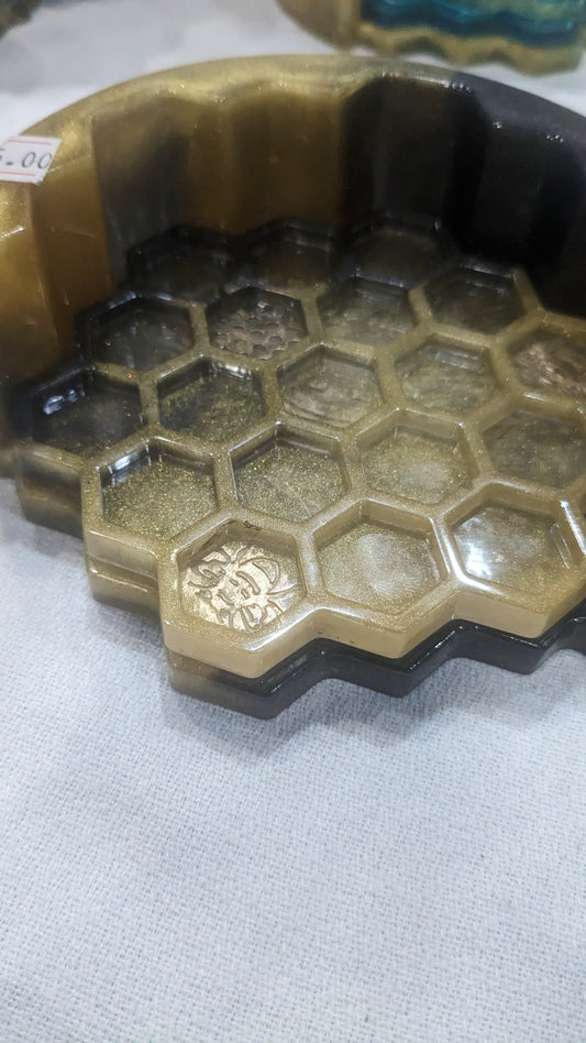 Coaster Set black and gold honeycomb and Bee