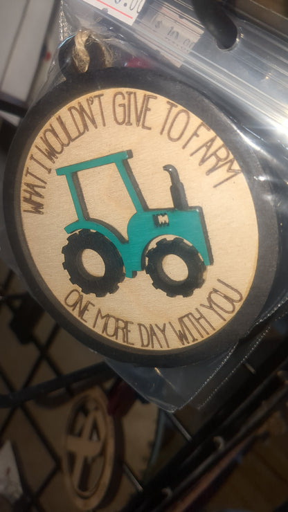 Ornament or car charm memorial memorial with green tractor