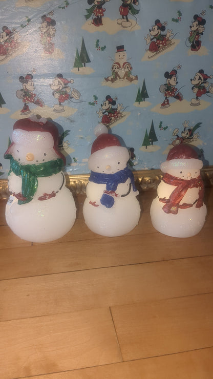 Set of 3 wax lit snowmen