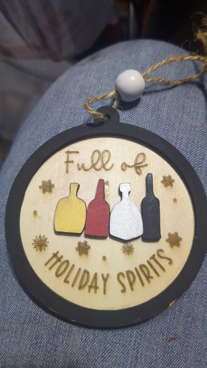 Wooden ornament or car charm.  Full of holiday spirits.