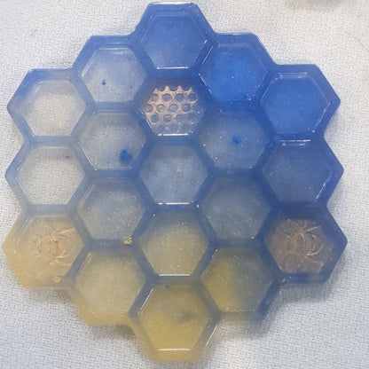 Coaster Set honeycomb and Bee blue and gold